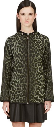 Moncler Gamme Rouge Green Leopard Print Reversible Hooded Jacket