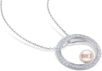 Ice.com 2684 1 3/8 CT TGW White Cubic Zirconia And 8 - 8.5 MM Pink Freshwater Pearl  Silver Fashion Pendant With Chain