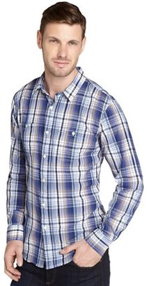 JACHS blue and whtie plaid cotton long sleeve shirt