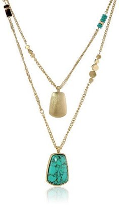Kenneth Cole New York Semiprecious Turquoise and Gold Duo Pendant Necklace, 21"