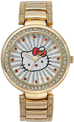 Hello Kitty Watch, Women's Pave Crystal Gold-Tone Bracelet 40mm H3WL1046GD