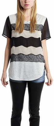 3.1 Phillip Lim Curved Hem Tee with Lace Applique
