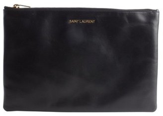 Saint Laurent black leather large zip pouch