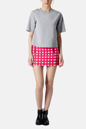 Topshop Grid Print Cotton Miniskirt