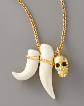 Alexander McQueen Skull & Tusk Pendant Necklace, Golden