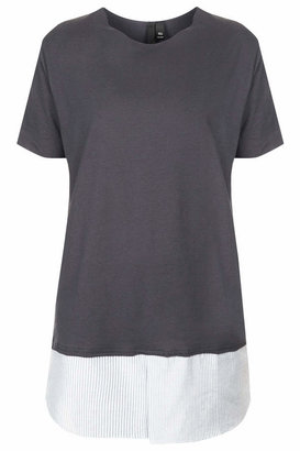 Topshop Hybrid short sleeve slouchy tee with woven striped shirt layer to the hem. throw it on with our ankle grazer jean