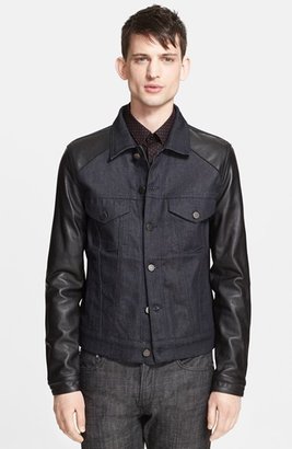 The Kooples Denim Jacket with Leather Sleeves