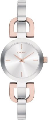 DKNY Reade Round Silvery White Sunray Dial, Polished Stainless Steel And Rose Gold-Tone Ip Bracelet Ladies Watch