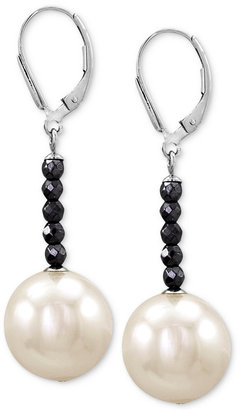 Majorica Sterling Silver Man-Made Pearl (14mm) and Hematite Bead Drop Earrings