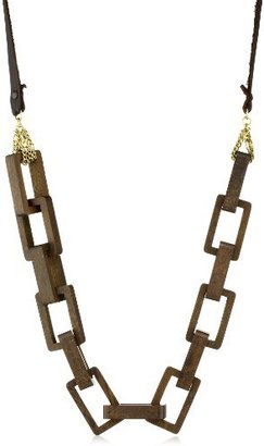 Yochi 3-D Square Wood Link Necklace