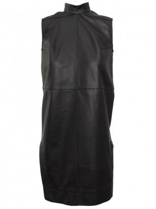 Rick Owens High Neck Sleeveless Leather Dress Black