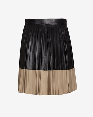 Robert Rodriguez Two Tone Pleated Leather Mini Skirt