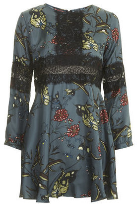 Topshop Womens Fable Print Silk Lace Dress by Boutique - Khaki