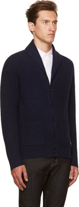Burberry Navy Cashmere Wool Shawl Collar Cardigan
