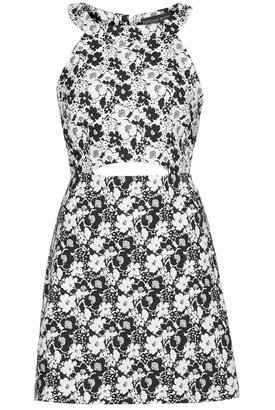Topshop Petite Mono Floral Print A-Line Dress