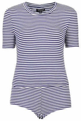 Topshop Womens Stripe PJ Crop Top and Shorts - Navy Blue