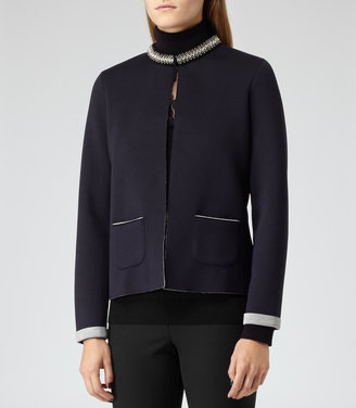 Reiss 1971 Flame EMBELLISHED TAILORED JACKET NAVY