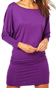 Romwe Batwing Long Sleeved Sheer Purple Dress
