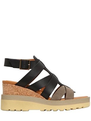 See by Chloe 70mm Leather & Suede Cork Wedges