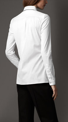 Burberry Contrast Trim Stretch Cotton Blend Shirt