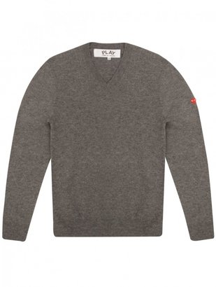 Comme des Garcons PLAY Mens Small Red Heart V-Neck Jumper Grey