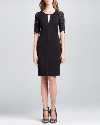 Rebecca Taylor Lace-Sleeve Fitted Dress