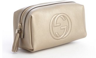 Gucci metallic gold leather 'Soho' large cosmetic pouch