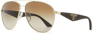 Prada Double Bar Aviator Sunglasses, Light Gold/Black