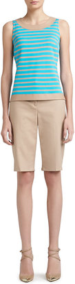 St. John Doubleweave Stretch Cotton Bermuda Short with Pockets, Belt Loops and Side Slit