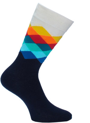 Happy Socks Navy, Cream & Blue Diamond Band Socks