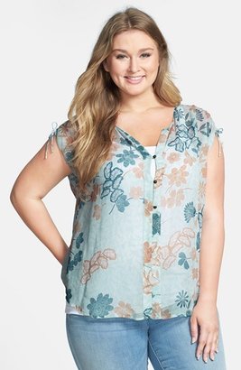 Lucky Brand Dotted Botanical Print Top (Plus Size)