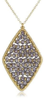 Dana Kellin Plum Quartz and Gold Fish Bone Pattern Diamond Shaped Necklace