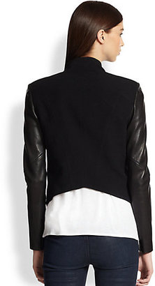 Helmut Lang Eon Leather-Sleeved Cotton & Wool Jacket