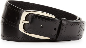 Brioni Calf Leather Perforated Belt, Black