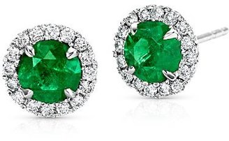 Micropave Emerald and Diamond Earrings in 18k White Gold (5mm)