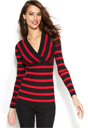 INC International Concepts Petite Metallic-Flecked Striped Sweater