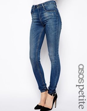ASOS Petite PETITE Ridley High Waist Ultra Skinny Jeans in Mid Stone Wash - Mid stone wash