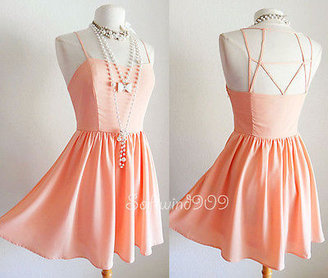 Forever 21 NEW Peach Light Coral Caged Cutout Fit & Flare CUTE Full Skater Dress