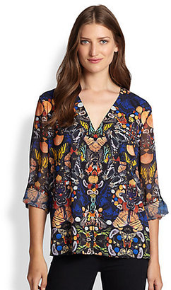 Alice + Olivia Rolled Sleeve Butterfly Blouse