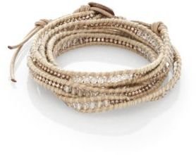 Chan Luu Clear Quartz, Crystal, Sterling Silver & Leather Multi-Row Beaded Wrap Bracelet