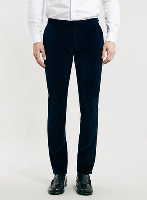 Topman Navy Velvet Ultra Skinny Trousers