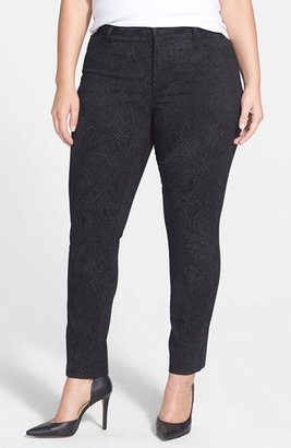 NYDJ 'Sheri' Snakeskin Print Stretch Skinny Jeans (Black) (Plus Size)
