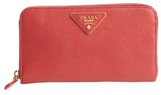 Prada fire red saffiano leather zip continental wallet