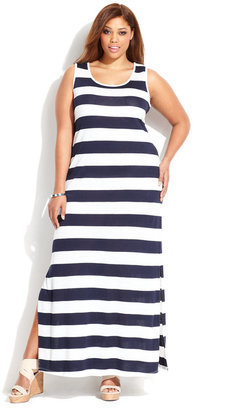INC International Concepts Plus Size Sleeveless Striped Maxi Dress