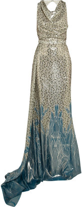 Vionnet Abvae printed silk-blend lamé gown