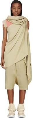 Rick Owens Green Crepe and Suede Sleeveless Toga Blouse