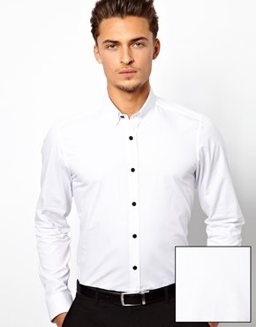 ASOS Smart Shirt In Long Sleeve With Contrast Buttons In Cotton - white