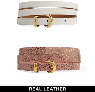 ASOS 2 Pack Pink/White Skinny Waist Leather Belt