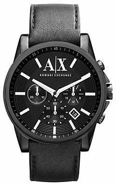 Armani Exchange AX2098 Men's Chronograph Date Leather Strap Watch, Black
