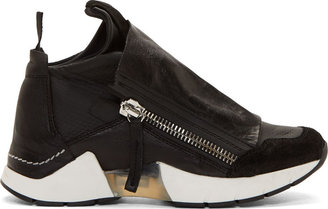 Cinzia Araia CA by Black Leather Neoprene Insert Zip-Up Sneakers